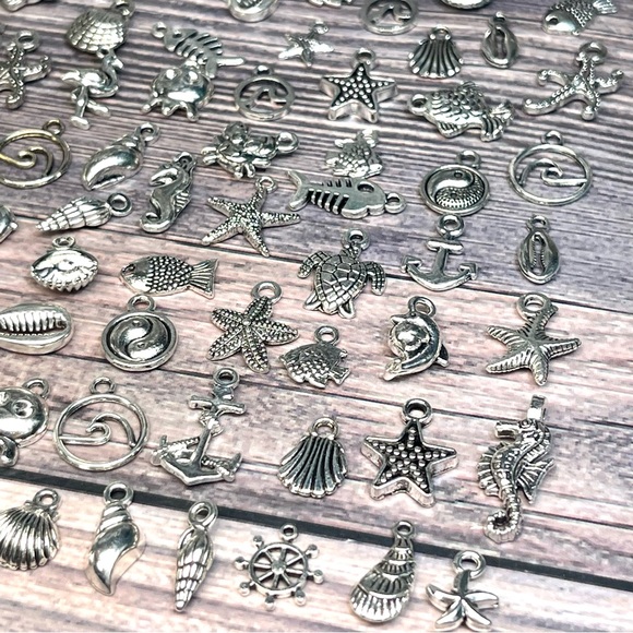 Tibetan Silver NAUTICAL Beach Ocean Themed Mini Charms Jewelry Making Mixed Lot - Picture 13 of 16